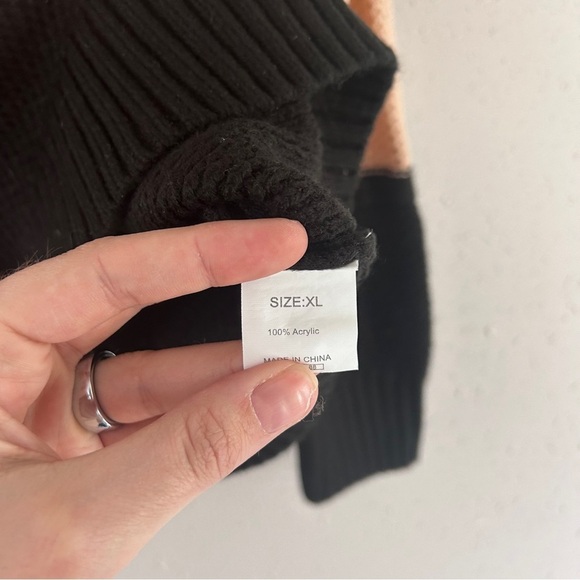 Colorblock Crewneck Sweater - Orange, Pink, and Black Striped Soft Comfy Casual - Picture 3 of 7